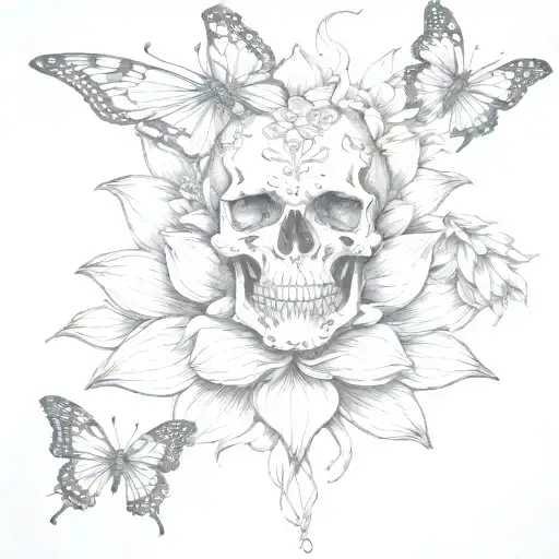 Skull Lotus Flower Butterfly