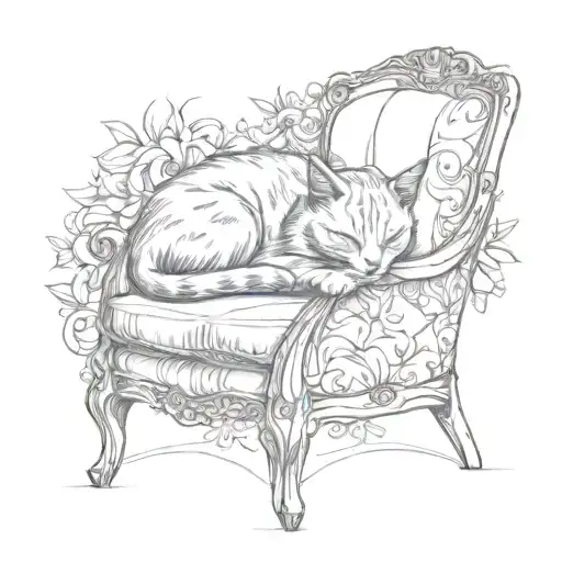 A Cat Sleeping On A Chair