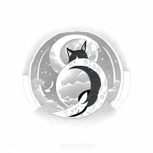 Moonlight Above A Torii Gate With A Fox Underneath