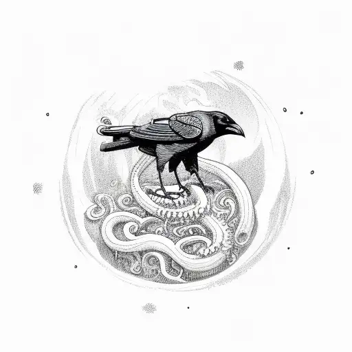 Crow With A Rocket And Cthulu