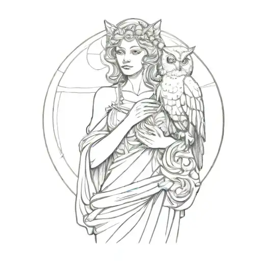 A Statue Of A Woman Holding An Owl - Stock Image