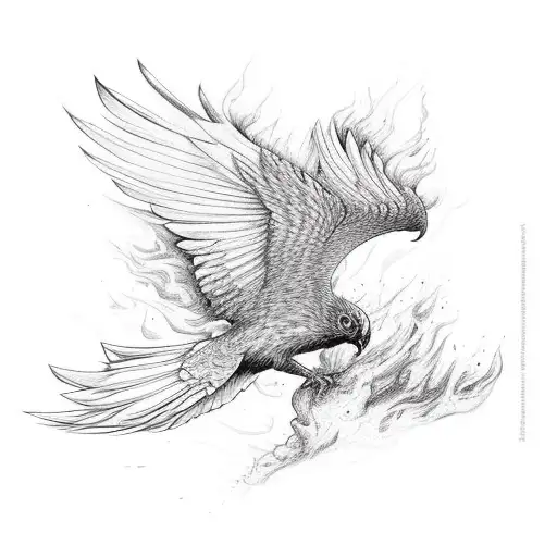 Pheonix Bird Under It A Fire As It Flies And From The Feet Down To See How It Decomposes Into Ashes