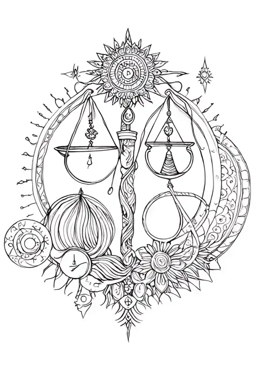 Aquarius And Libra With Mandala Design Incorporating Elements