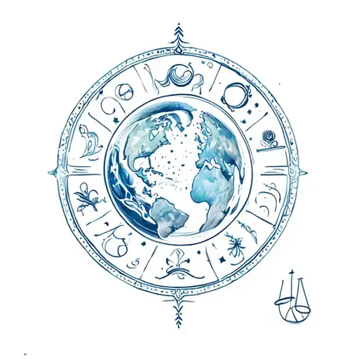Planet Earth With Zodiac Sign Aquarius And Libra Combined With The Style Of A Mandala