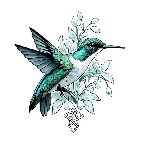 Humming Bird With Lilly Of The Valley And Celtic Knot