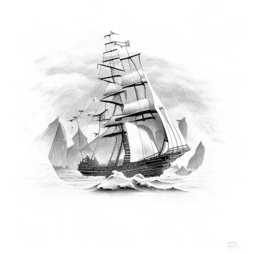 Highly Detailed Old Voc Ship Sailing Into Sunset