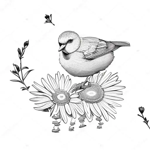 Yellow Bird With Daisies