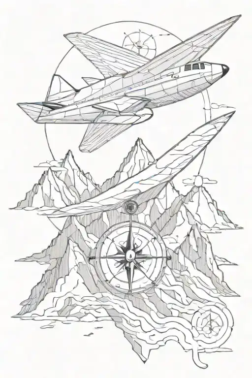 Paper Plane With Compass With Mountains