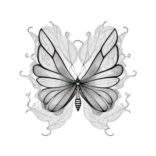 A Butterfly Made Up Of Intricate Leaf Patterns