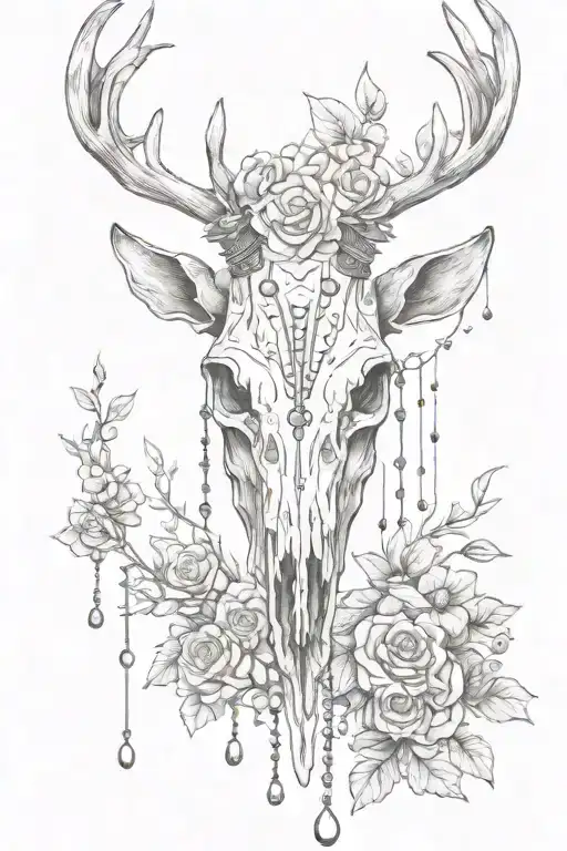 Deer Skull With Rosary Intertwined