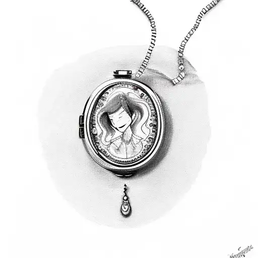 A Sketch-style Portrait Of A Loved One With A Locket Containing Their Favorite Quote