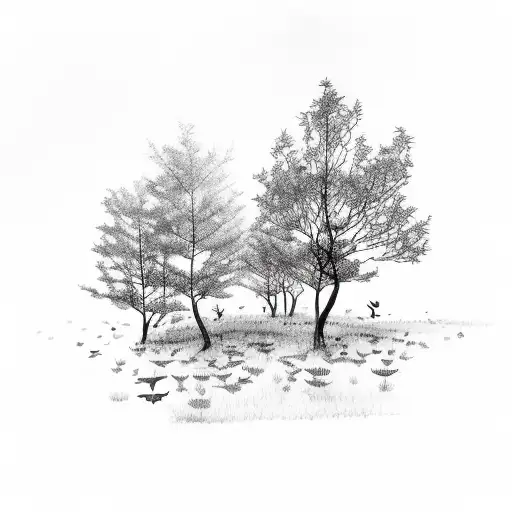 A Serene Forest Landscape With Butterflies Fluttering Around