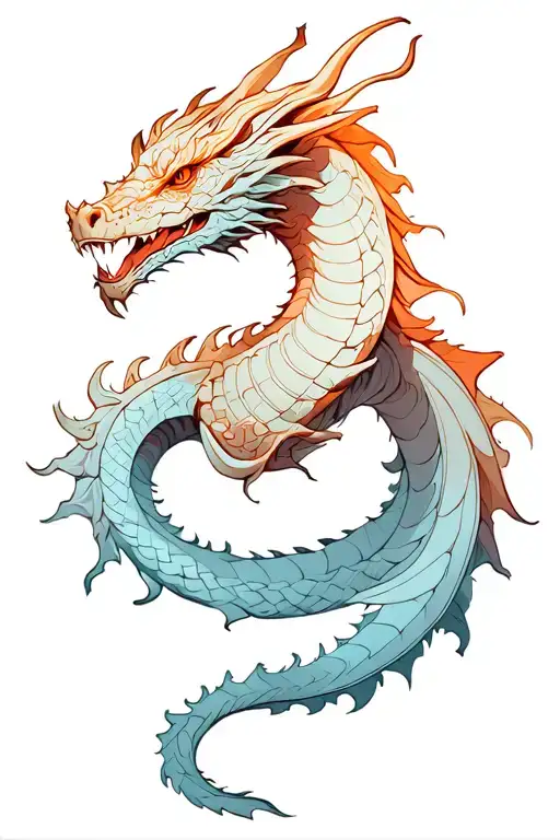 Faded Slender Dragon Tattoo For Spine