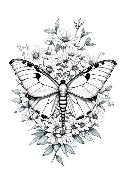 Lunar Moth Surrounded By Wildflowers