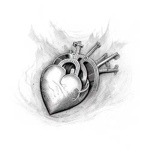 Heart Beat Line With Cross