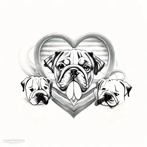 A Heart-shaped Tattoo Featuring Your Children And Bulldogs On A Ship