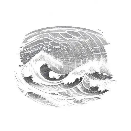 Ocean Wave With Crosses And Sunset