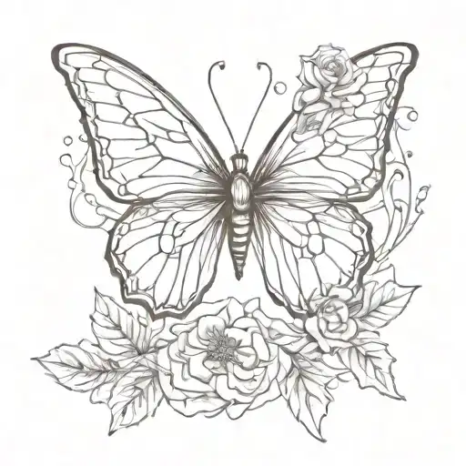 A Sketch Style Tattoo Of A Butterfly With Wings Made Of Delicate Rose Petals