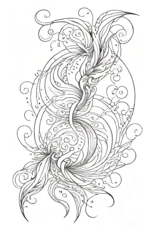 Abstract Tattoo That Symbolizes Water Element In Black And White With Very Thin Traits And For Woman