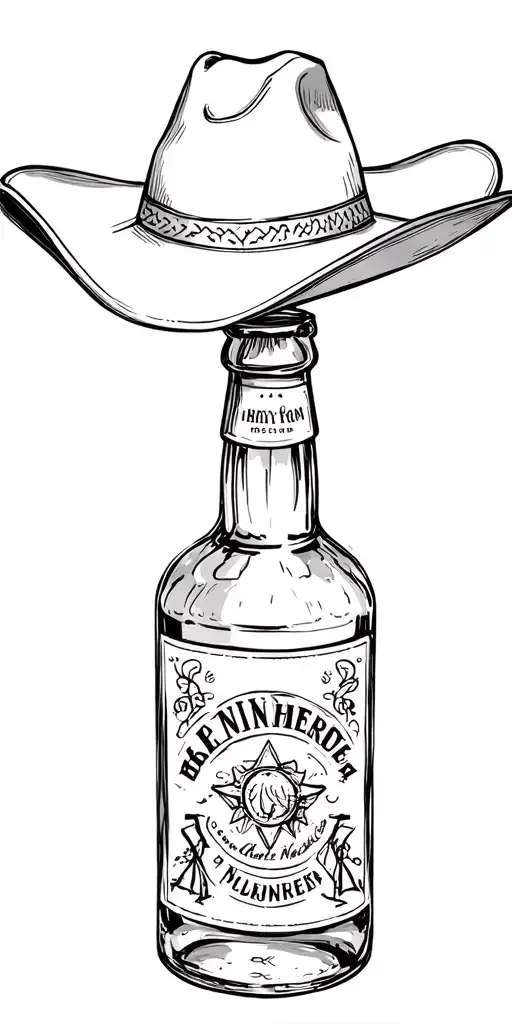 Cowboy Hat And Whiskey Bottle