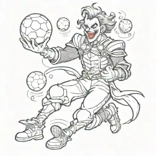 A Sketch Of A Joker Juggling Footballs While Wearing Samurai Armor
