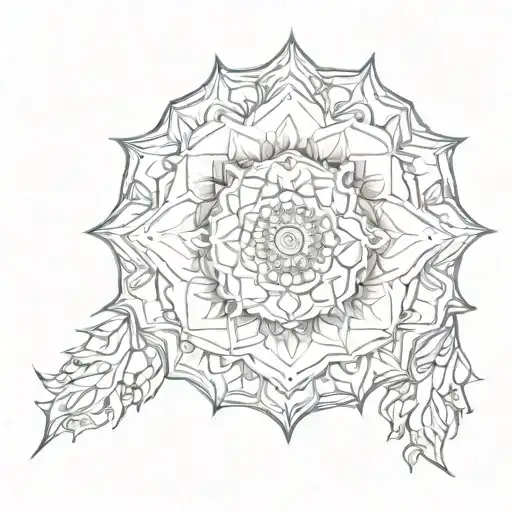 A Sketch Style Tattoo Of A Mandala Design Inspired By Nature Elements