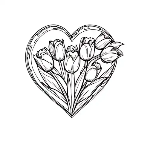 Dog In A Heart With Tulips