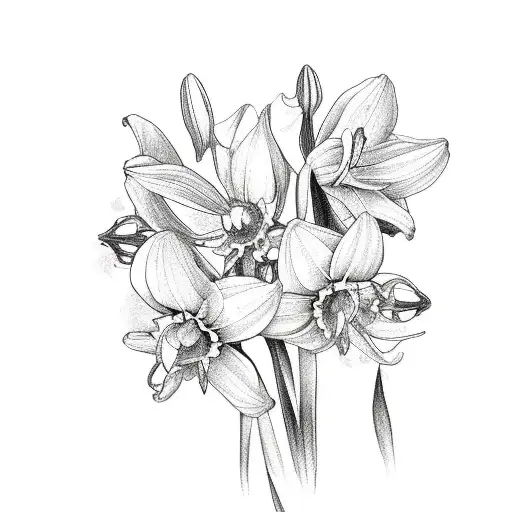 Flower Bouquet With Three Aster Flowers One Lily Of The Valley One Daffodil And One Narcissus