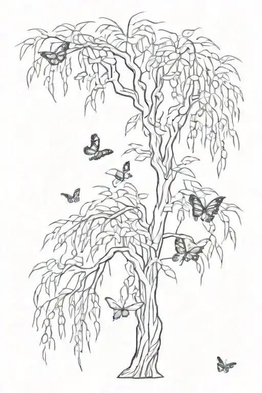 Weeping Willow Tree With Butterflies