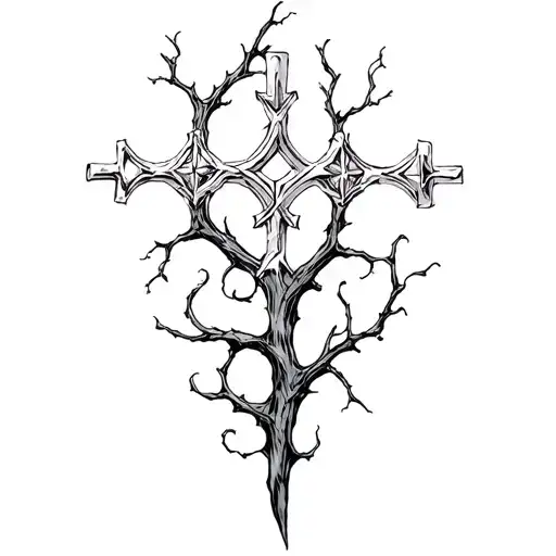 Dry Branches With Silver Crosses And Gothic Curls