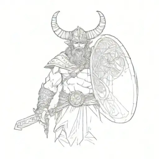 A Viking Warrior With Horns And A Shield