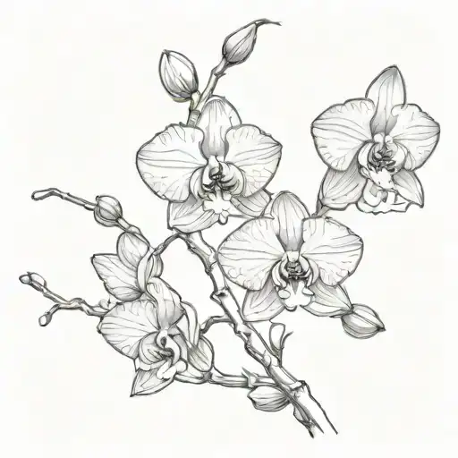 A Twig With Three Orchid Flowers Coming