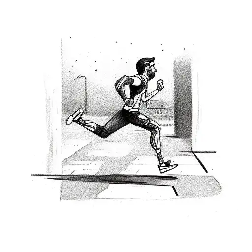 Sketch-style Tattoo Of A Marathon Runner Running Through The Streets Of New York
