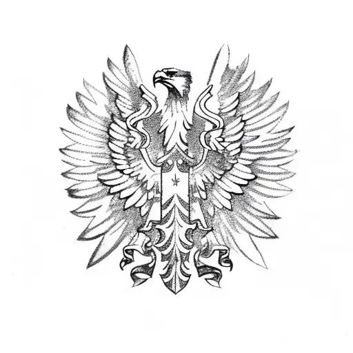 A Sketch-style Design Of An Eagle Soaring Over The Polish And American Flags