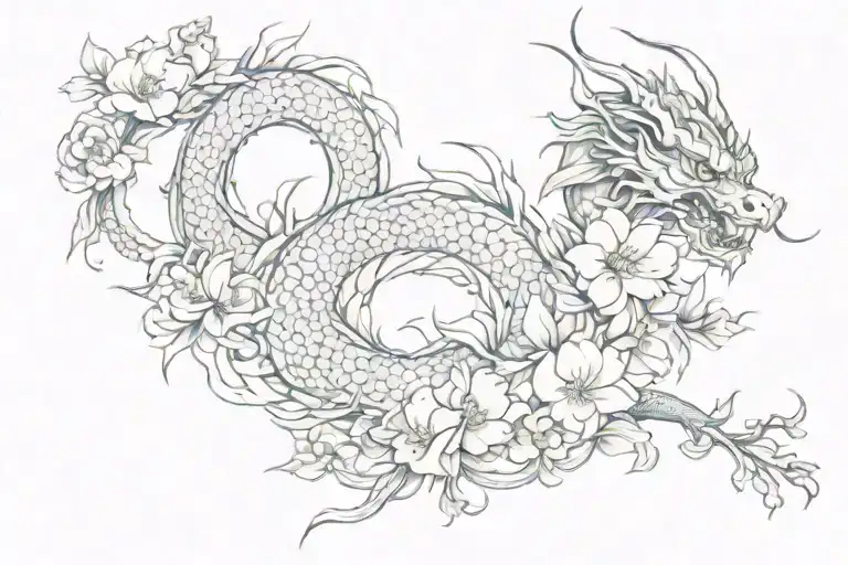 Chinese Dragon And Flowers