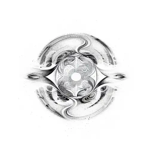 Abstract Water Swirls Line Work Fading Into The Yin And Yang Symbol