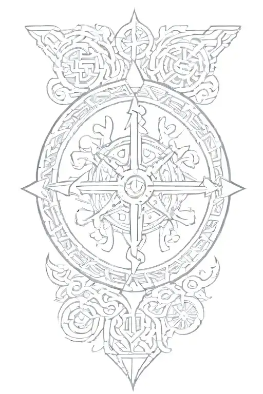 Viking Scandinavian Runes With Compass In The Center