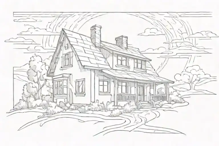 House With Sun Behind It