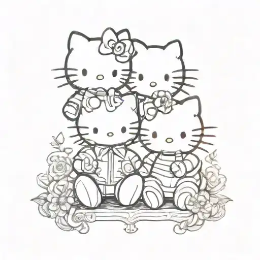 Black And White Paired Tattoo Hello Kitty For Man And Woman