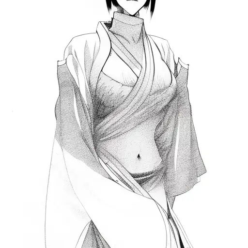 Beautiful Busty Young Woman Dressed In A Low Cut Kimono Holding A Katana