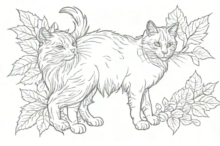 Long Hair Tuxedo Cat Full Body Playing With Leaves