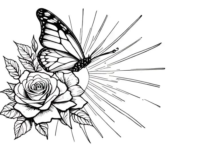 Butterfly Flying Towards The Sun With Roses