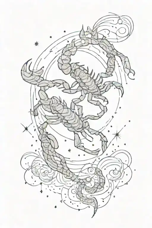Scorpion Star Constellation Over Lucifer And Icarus Are Falling From The Sky