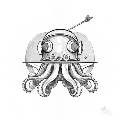 Octopus On A Skateboard Wearing Space Helmet Holding A Trident