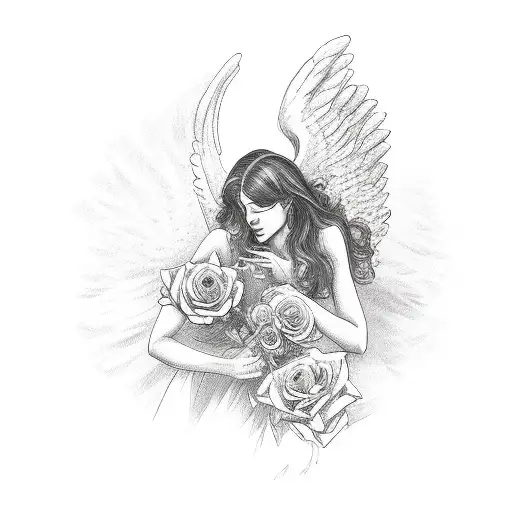 Woman Angel With Roses And Watch