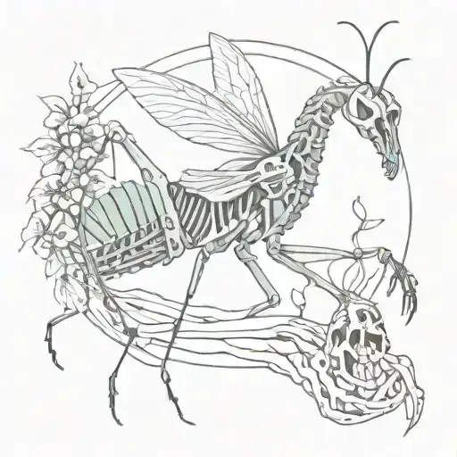 Praying Mantis Inside A Skeleton