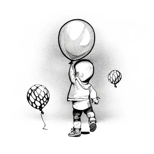 Baby Boy Walking And Holding Balloon