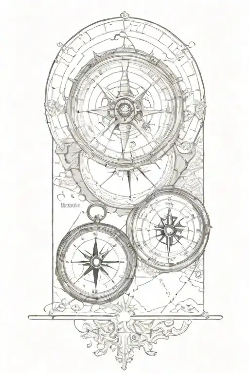 Compass And Map Featuring European Landmarks