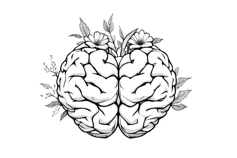 Brain And Heart Microrealism Balance Word And Flowers