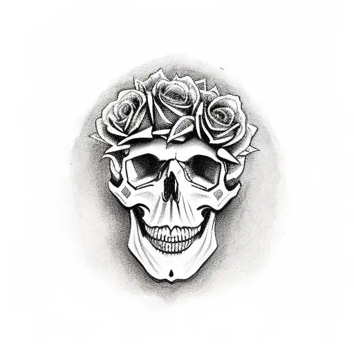A Skull Adorned With Roses And A Chain